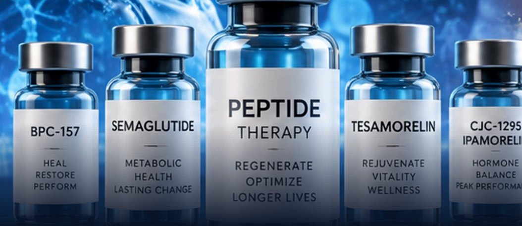 Peptide vials — BPC-157, Semaglutide, Tesamorelin, CJC-1295 / Ipamorelin